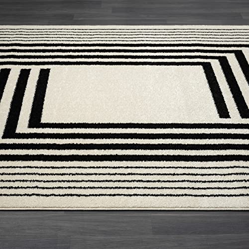 Abani Geometric Beige/Black Area Rug -4'x6' - Modern 3D Lines Design - Deco Collection - Easy to Clean - Durable for High Traffic Areas - Bedroom, Office & Kitchen - Medium Pile - color: Geometric, size: 4' x 6' (Rectangular)