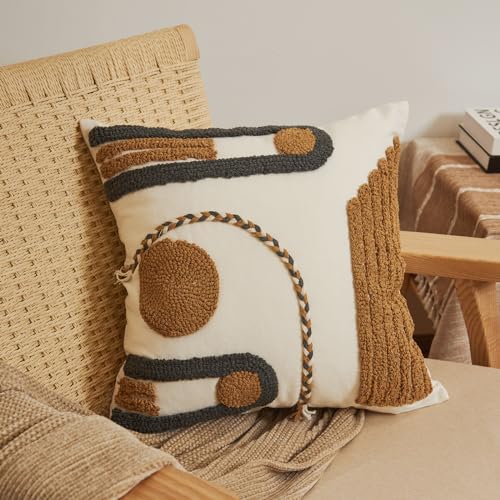 lifein 18x18 Pillow Covers-Throw Pillow Cover Tufted Boho Jacquard Pillow Covers Farmhouse Decorative Pillow Cover Pillow Cases for Gift Couch Sofa Bed Chair Living Room Home Decor - color: D-qr718(1 Pack Without Pillow Insert), size: 18" x 18" (Pack of 1