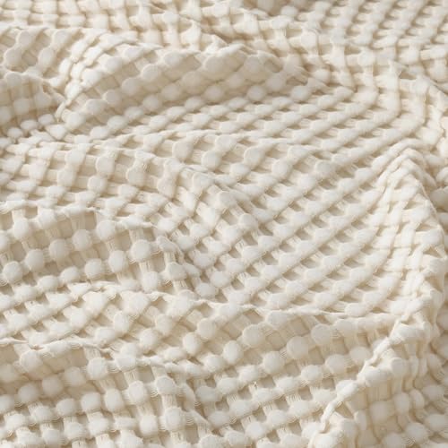 Bedsure Cooling Cotton Waffle Queen Size Blanket - Lightweight Breathable Blanket of Rayon Derived from Bamboo for Hot Sleepers, Natural, 90x90 Inches - color: 01 - Natural, size: Queen (90" X 90")