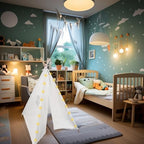 MBJZSL 6 Packs Teepee Tent for Kids with 10ft String Lights, Indoor Play Teepee Tent for Girls & Boys, Foldable Tents for Birthday Party Boho Sleepovers Party Pajama Party (White)