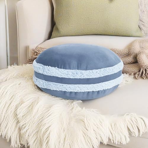 Round Throw Pillow Macaron Shape 16x16 Inches No Zipper Down-Like Polyester Filling Super Soft Feather-Like Touching Floor Pillow Home Décor Circle Cushion for Couch 40cm, Navy Blue, 1 Piece - color: Navy Blue, size: 16"D x 16"W x 6.5"H