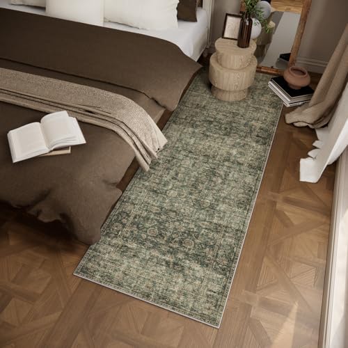 Washable Kitchen Rug Runners for Hallways: 2'x6' Entryway Rug with Non Slip Backing Low Pile Soft Indoor Floor Carpet Runner for Hallways Kitchen Laundry Room Bathroom Bedroom - color: Dark Green, size: 2' x 6' (Rectangular)