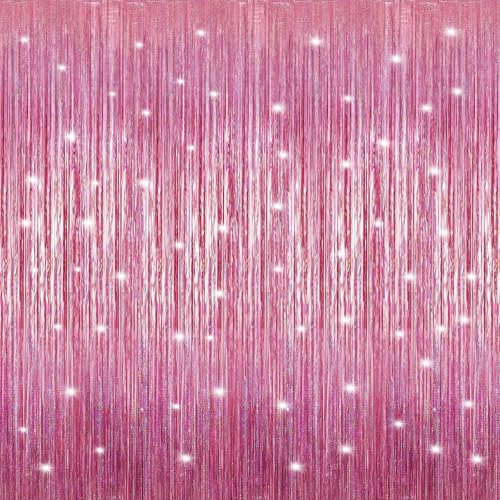 Crosize 2 Pack 3.3 x 9.9 ft Bright Laser Glitter Foil Fringe Curtains Party Decorations, Tinsel Curtain Backdrop for Valentine‘s Day Parties, Door Streamers, Glitter Streamer Backdrop for Birthday - color: Bright Laser Glitter, size: 2 Pack