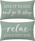 Decorative Throw Pillow Covers 12x20 Inch Set of 2 – Deep Sage Christian Lumbar Pillowcase – Give It to God and Go to Sleep/Relax God’s Got This – Spring Summer Faith Bedroom Bed Decor