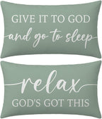 Decorative Throw Pillow Covers 12x20 Inch Set of 2 – Deep Sage Christian Lumbar Pillowcase – Give It to God and Go to Sleep/Relax God’s Got This – Spring Summer Faith Bedroom Bed Decor