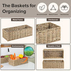 Small Wicker Baskets 2 Pack, Hand Woven Toilet Basket Tank Topper, Toilet Tank Basket for Bathroom Organizing, Seagrass Storage Baskets for Toilet Paper (14.4"Lx6.1"Wx4.4"H)