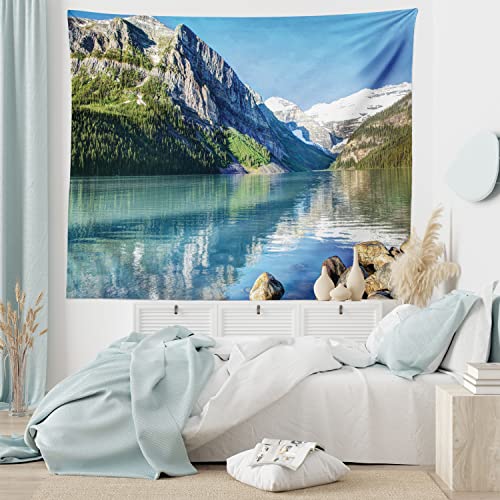 Ambesonne Landscape Tapestry, Lake Louise Banff National Park Canada Lakeside Rocks Clear Water Scenic Picture, Wide Wall Hanging for Bedroom Living Room Dorm, 60" X 40", Green Blue - color: Green Blue, size: 60"L x 40"W