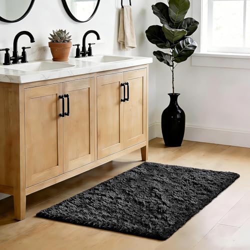 Soft Runner Rugs for Bedroom, Black 2x6 Area Rugs Fluffy Rug Shag Area Rug Carpet, Bedside Rug for Living Room Bedroom Room Home Decor - color: Black, size: 2' x 6' (Rectangular)