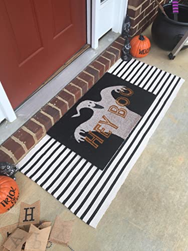 Black and White Outdoor Rug 2' x 4.3' Striped Front Porch Rug Hand-Woven Cotton Rug Machine Washable Floor Mat Indoor/Outdoor Area Rug for Layered Door Mats/Farmhouse/Living Room (2' x 4.3') - color: Black&white Stripe Bb, size: 2' x 4'4" (Rectangular)