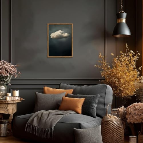 Dark Moody Cloud Wall Art Vintage Sky White Cloud Wall Decor Picture, Maximalist Canvas Print painting Cloudscape Abstract Artwork for Living Room Bedroom 12x16 inch Wood Framed - color: Cloud, size: 16"L x 12"W