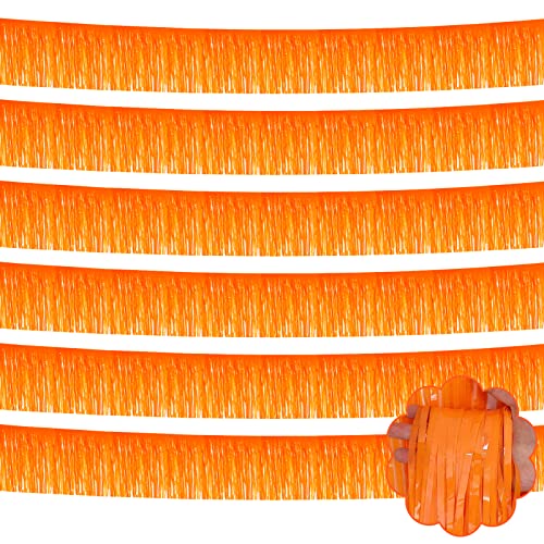 6 Pack 10 Feet Foil Fringe Garland Metallic Tinsel Streamers Banner Wall Hanging Backdrop Banner for Parade Floats, Thanksgiving, Christmas, Birthday, Halloween Party Decorations(Macaron Orange) - color: Macaron Orange