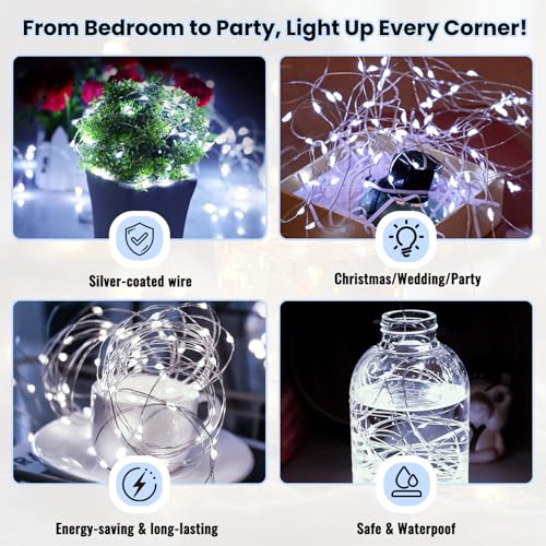 ZSJWL 30 Pack White Fairy Lights Battery Operated,7Ft 20LED Mini String Light, Waterproof Twinkle Light Silver Copper Wire Lights for Wedding Party Bedroom Christmas Table Decoration - color: White, size: 30 Pack – Battery Powered