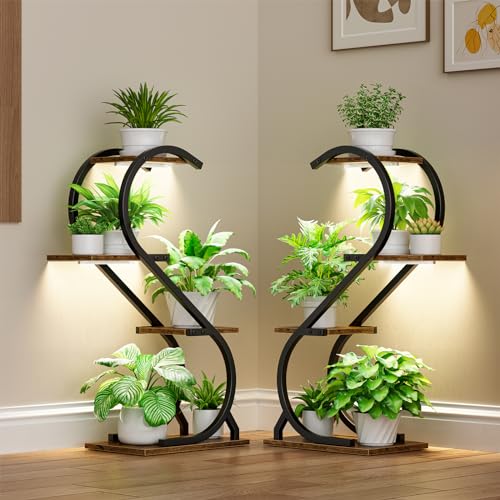 LATIBELL Plant Stand Indoor with Grow Light, 4 Tiered Metal Plant Shelf indoor, 29'' Plant Stands for Indoor Plants Multiple, Flower Stands for Indoor Plants Living Room, Patio, Balcony (2 Pack)