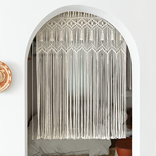 Mkono Macrame Curtain Large Boho Woven Wall Hanging Window Curtains Handmade Bohemian Decor for Window Doorway Closet Wedding Backdrop Arch Bedroom Living Room Apartment, 42''Wide x 62.9''Long - size: 42"W x 62.9"L