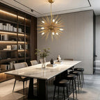 23.8" Modern Sputnik Chandelier 9-Lights Mid-Century Modern Starburst Golden Chandelier Luxury Gold Solid Metal Sputnik Satellite Chandeliers for Dining Room, Kitchen Island, Bedroom, E12 - color: Gold 23.8"