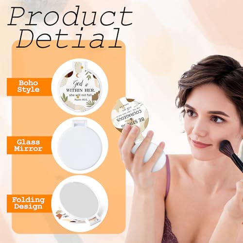 Y1tvei Bible Verse Folding Mirrors - 36Pcs Boho Christian Gifts Bulk Bible Verse Folding Compact Mirrors Inspirational Small Portable Round Pocket Makeup Mirror for Purse Church Party Favors for Women - color: Brown-boho