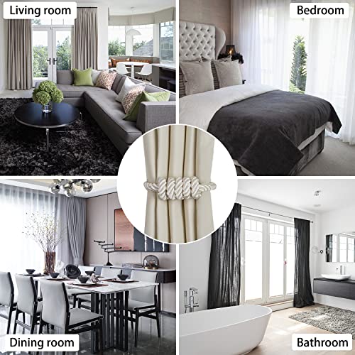 BEL AVENIR Magnetic Curtain Tiebacks, Decorative Drapery Holdbacks Modern Woven Tie-Backs with Exquisite Knot (Beige, 2 Pack) - color: Beige, size: 2 Pack