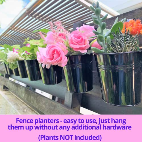 LaLaGreen Small Hanging Planters - 10 Pack, 4 Inch Black Metal Bucket Small Flower Pots for Outdoor Outside, Balcony Railing Hanging, Cute Garden Decor Rail Wall Farmhouse Rustic Deck Porch Succulent - size: 4 Inch (Black)