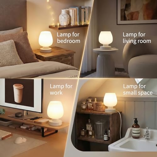 Touch Bedside Table Lamp - Small Lamp for Bedroom with USB C+A Charging Ports 3 Way Dimmable, Nightstand Desk lamp with White Opal Glass Lamp Shade Warm LED Bulb Included, Simple Design Gifts - color: USB-white_1pack, size: USB