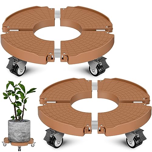 Goovilla Plant Stand with Wheels Heavy Duty, 2Pack Adjustable 15-22 Plant Caddy with Lockable Caster Wheels 440LBS, Rolling Plant Stand/Dolly/Roller for Indoor Outdoor Large Planter, Flower Pot,Khaki - color: Khaki