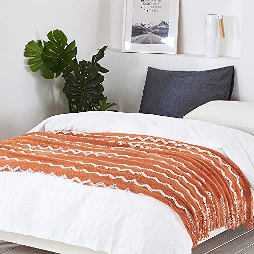 BOURINA Fluffy Chenille Knitted Fringe Throw Blanket Lightweight Soft Cozy for Bed Sofa Chair Throw Blankets, Orange 60"x80" - color: A-orange, size: 60"×80"