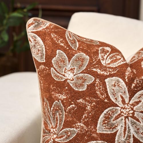 Yangest Flower Pillow Cover 12 x 20 Inches, Nature Chenille Rectangle Throw Pillow Cover Soft Luxury Neutral Accent Couch Pillow Cover for Living Room Bedroom, Rust - color: Rust, size: 20" x 12" (Pack of 1)