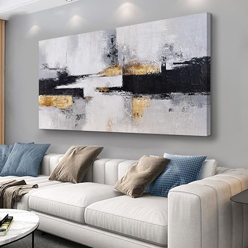 Abstract Wall Art Wall Decor Black-Gold and Grey Canvas Print Wall Art Framed Modern Abstract Artwork for Living Room Bedroom Dining Room Home Office Decor 20"X40" - color: Black, White, Gold, size: 40"L x 20"W