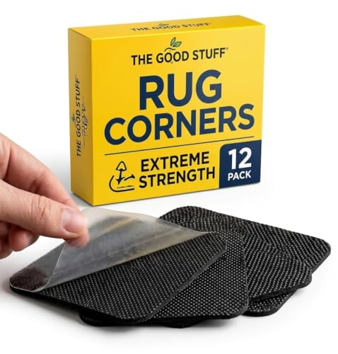 Rug Gripper for Hardwood Floors - 12 Pack Square Anti Slip Rug Corner Grippers for Area Rugs - Washable & Reusable Non Slip Rug Pads - Carpet Corners to Hold Rug in Place on Tile, Wood & Marble - size: 4" x 4" (Square)