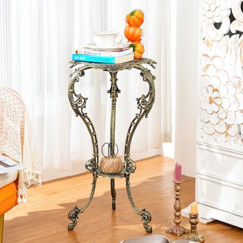 Sungmor Vintage Cast Iron Plant Stand - Ornate Gold Pedestal Table for Indoor Outdoor Garden, 27.5" Antique Metal Flower Pot Holder, Victorian Style Plant Display Stand - Patio, Porch, Balcony Décor - color: Gold