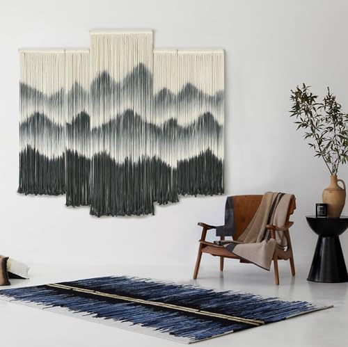 IOWER Large Macrame Wall Hanging 5Pcs Handmade Dip-Dyed Mountain Wall Decor Combination Suspension Bedroom Living Room Modern Fiber Yarn Wall Art - color: black1