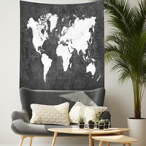CAPSCEOLL Black World Map Wall Tapestry, 50x60 Inches, Perfect for College Dorm Room Decorations, Christmas Gifts - color: Black White, size: 50"L x 60"W