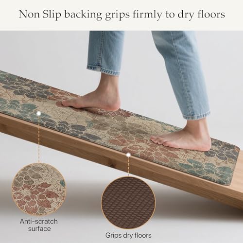 GENIMO Kitchen Mats for Floor, Kitchen Rugs Non Slip Washable Sets of 2, Waterproof Cushioned Anti Fatigue Mat, Floral Runner Rug for Laundry, Sink, Office, Home, 17.3"x59"+17.3"x30", Red - color: Red, size: 17.3"x59"+17.3"x30"