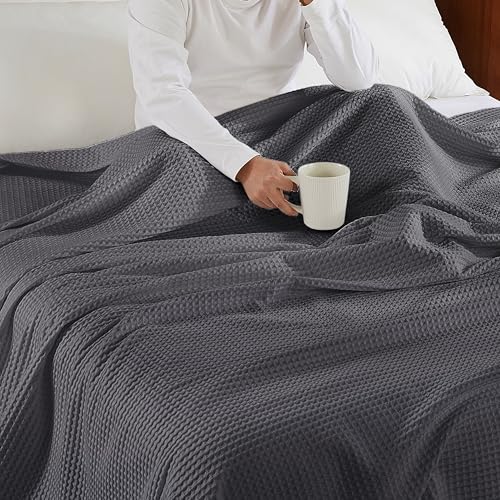 100% Egyptian Cotton Waffle Weave Throw Blanket for Bed Couch Sofa Home Decor, Soft Lightweight Bed & Couch Blanket for All Seasons (Dark Grey - Throw Size - 50 * 60") - color: Dark Grey, size: Throw - 50*60''