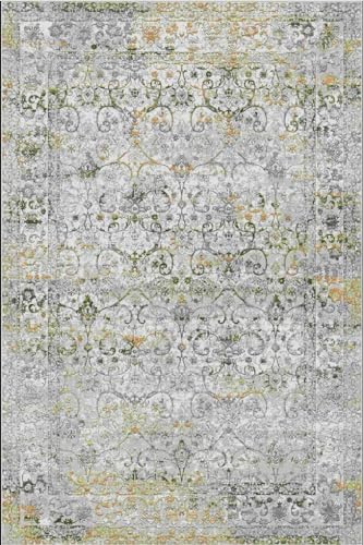 Vintage Distressed Floral Pattern Country Rustic Area Rug 2x6 Yellow Grey Washable Antique Rug for Livingroom Bedroom Diningroom Indoor Outdoor Floor Carpet - color: G, size: 2' x 6' (Rectangular)