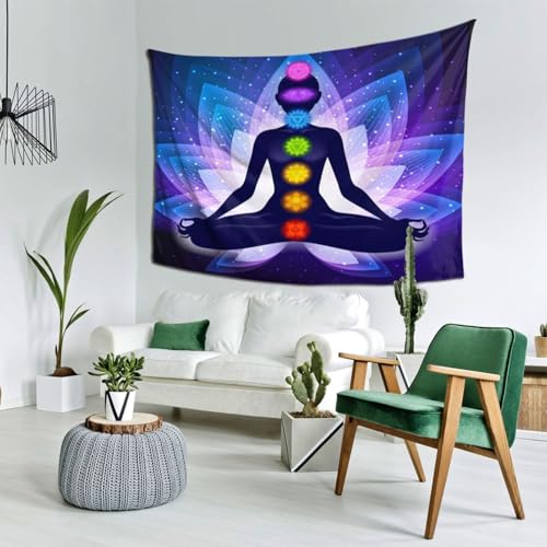 RTAFGU Chakra Meditation Tapestry, Chakra Meditation Lotus Flower, Yoga Spiritual Energy Art Tapestries Aesthetic Wall Hanging for Bedroom Living Room,Dorm Party Home Decoration 80" L x 60" W - color: Chakra Meditation_1501, size: 80"L x 60"W