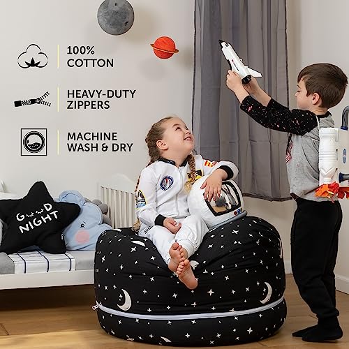 SMART WALLABY Stuffed Animal Storage Bean Bag Chair | 2 Sizes in 1 | 100% Cotton Washable Kids’ Plush Toys Organizer | XL to XXL Expandable Premium Soft Toys Pouf Starry Night - color: Starry Night