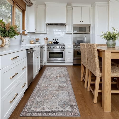 Bavni 2x3 Entryway Rug Bathroom Rugs for Front Door Bedroom Bathroom Kitchen, Washable Vintage Print Carpet, Ultra-Thin Chenille Lightweight Rug with Non Slip Backing, Retro Grey - color: Retro Grey, size: 2' x 3' (Rectangular)