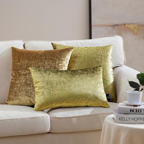 Phantoscope Pack of 2 Sparkling Velvet Decorative Solid Throw Decorative Pillow Cover Soft Gold Glitter Square Cushion Cover Pillowcase for Couch Bed and Chair, Green, 20 x 20 inches, 50 x 50 cm - color: Green and Gold, size: 20" x 20" (Pack of 2)