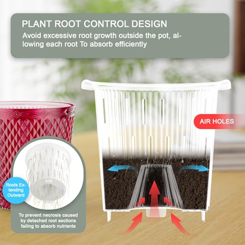 QCQHDU Hanging Planters for Indoor Plants, 2-Pack, 5.7 Inch, Red | Plastic, Self Watering Plant Hanger, with Drainage Holes, 3 Hooks Chains, For Garden Home - color: Red, size: 5.7in