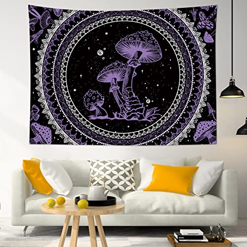 SCECALA Purple Mushroom Mural Boho Mandala Black and White Stars Wall Art 80x60 Inches for Bedroom Living Room Teen Party - color: Purple, size: 60"L x 80"W