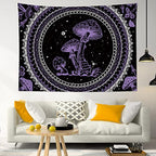 SCECALA Purple Mushroom Mural Boho Mandala Black and White Stars Wall Art 80x60 Inches for Bedroom Living Room Teen Party - color: Purple, size: 60"L x 80"W
