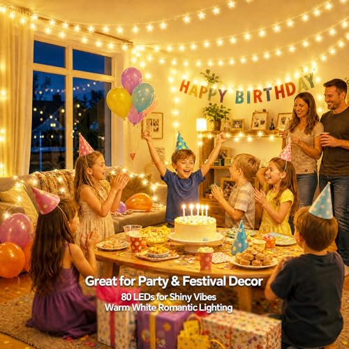 33Ft 80LED Star String Lights Battery and USB Operated, Warm White Star Fairy String Lights,Waterproof for Home Indoor Bedroom Wedding Room Dorm Wall Window Tent LoftBed Patio Party Decor