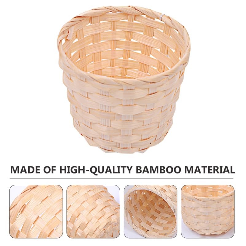 Bamboo Woven Storage Basket Set of 4 Small Decorative Sundries Organizer Baskets for Home Desktop Plant Holder and Room Decor