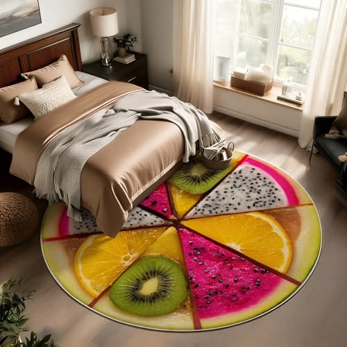 Round Colorful Rug Featuring Bright Fruit Slices Design Washable Carpet Circle Non Slip Playroom Mat Soft Area Decoration Perfect for Kitchen Accent Beautiful Indoor Outdoor Setting Piece 2 ft - color: B, size: 2' (Round)