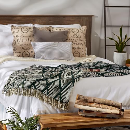 DII Diamond Throw Collection Fringed Woven Cotton Blanket, 50x60, Olive Green - color: Olive Green