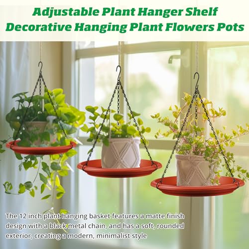 Hanging Planter for Indoor Outdoor Plants, 12" Plant Saucer with Basket Chains, Adjustable Plants Hanger Shelf Decorative Hanging Plant Flower Pot for Window Wall Ceiling Home Decor(5 Pcs,Brick Red) - color: Brick Red