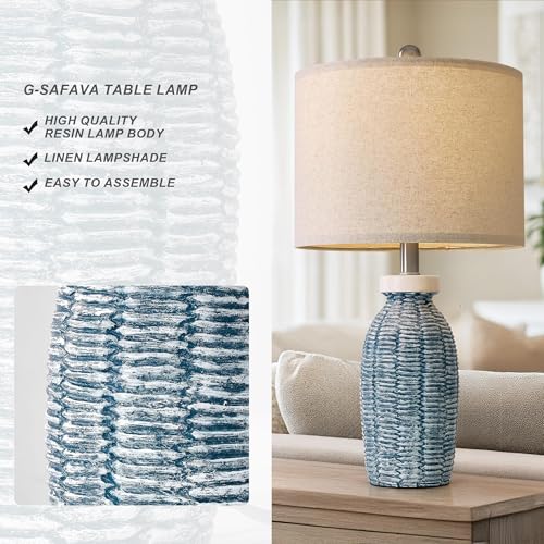 G-SAFAVA 22.75" Table Lamps for Bedroom Living Room Boho Lamp Set of 2 Farmhouse Lamp Bedside Nightstand Small Rustic Vintage Retro Modern Table Lamp Light Home Office Desk Deco Gifts, Blue - color: Blue