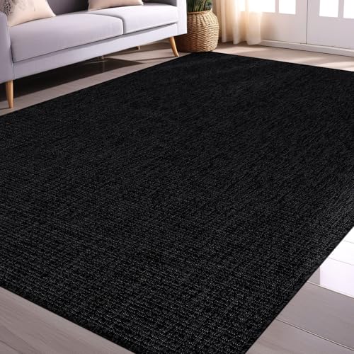Beverly Rug Easy Jute Rug 8x10 Solid Washable Durable Outdoor Indoor Area Rugs for Living Dining Room Patio Office Stain Resistant Non Shedding Casual Indoor Outside Carpet (8 x 10 Dark Gray) - color: Dark Gray, size: 8' x 10' (Rectangular)