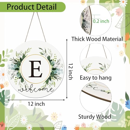 Monogram Letter E Wreaths for Front Door Wreath Wooden Welcome Sign for Front Door Decor Floral Family Last Name Initial House Warming Spring Summer Porch Rustic Wall Home Kitchen Boho Decorations - color: Letter E