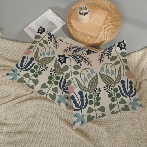 Boho Sage Green Throw Pillow Covers 16x16 Inch 2 Pcs Navy Blue Vintage Floral Decor Pillow Covers Flower Spring Summer Seasonal Outdoor Decorative Pillowcase Linen Cushion Cover for Couch Sofa - color: Blue Green Boho Floral, size: 16" x 16" (Pack of 2)